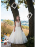 Illusion Neck Lace Tulle Chic Long Flower Girl Dress